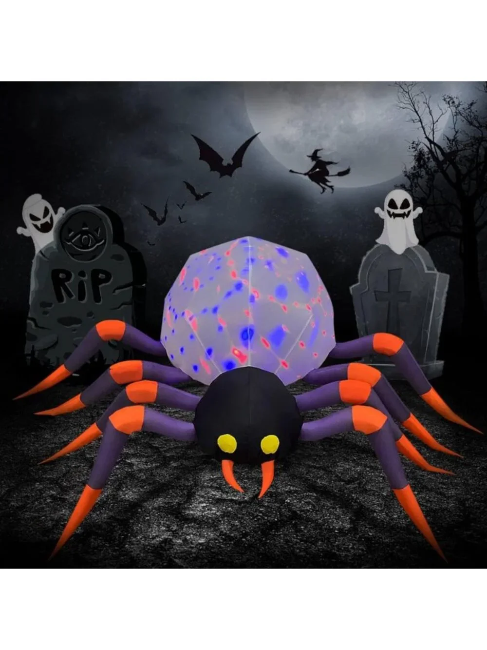 8FT Halloween Inflatable Spider with LED Lights - Outdoor Yard Decor for Parties